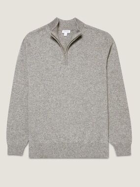 Sunspel England 100% Cashmere Half Quarter Zip Jumper Sweater Pullover Grey XL